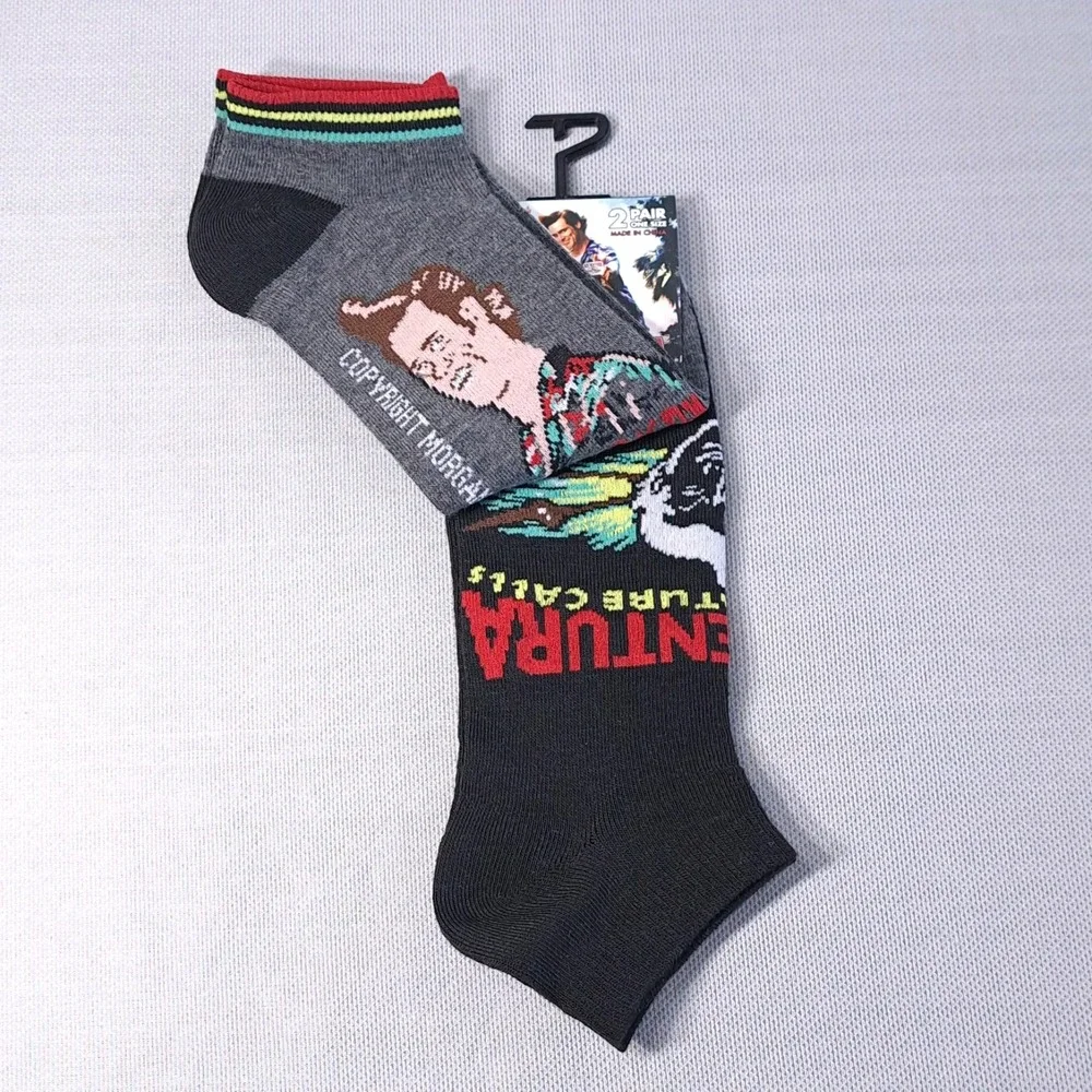 2 Pair One Size Ace Ventura‎ Ankle Socks Black/Gray Shoe Size 7-12